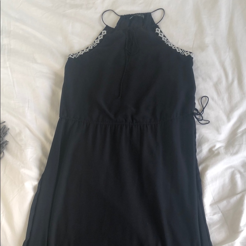 Navy maxi dress with black and white beading